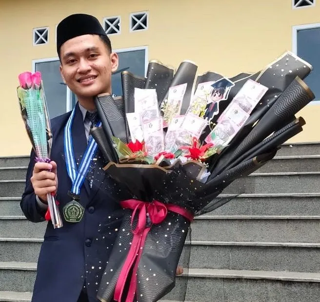 A person holding flowers and a medal AI-generated content may be incorrect.